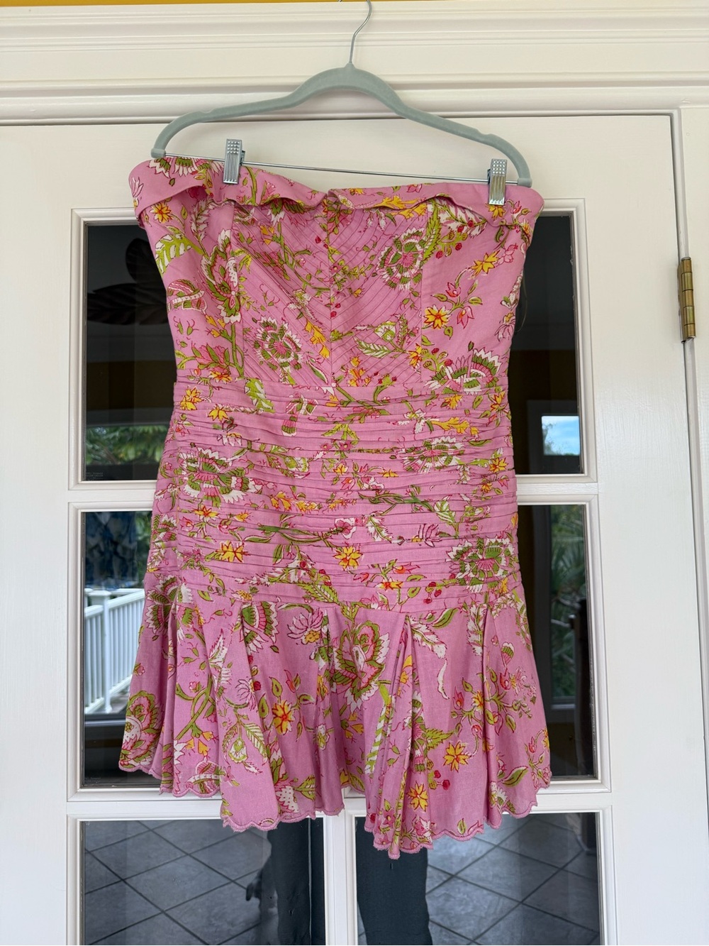 HEMANT & NANDITA Pink Floral Strapless Ruffled Hem Dress